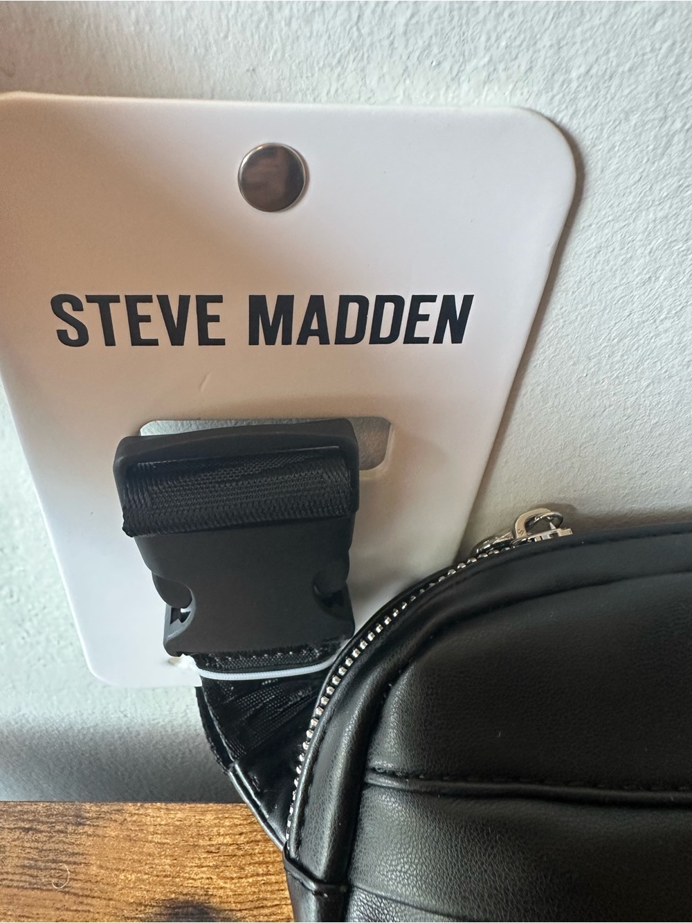 Steve Madden Black Crossbody or Belt Bag with Silver Hardware Faux Leather NWT - Picture 3 of 5